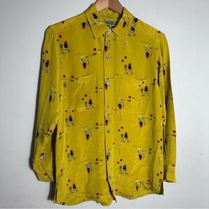 Vintage Chico's Yellow Silk Printed Shirt
